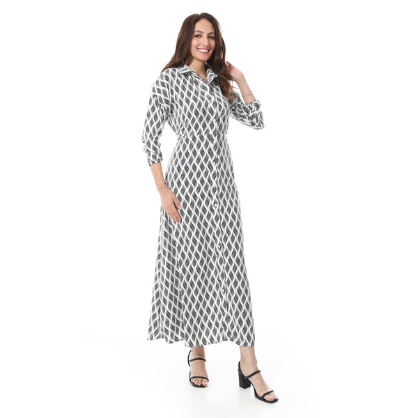 Self_Pattern_Buttoned_Long_Dress_-_Black_&_White