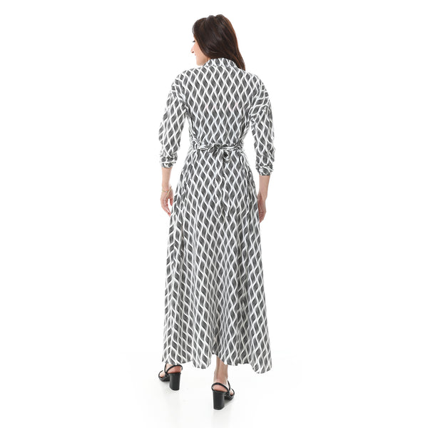 Self_Pattern_Buttoned_Long_Dress_-_Black_&_White