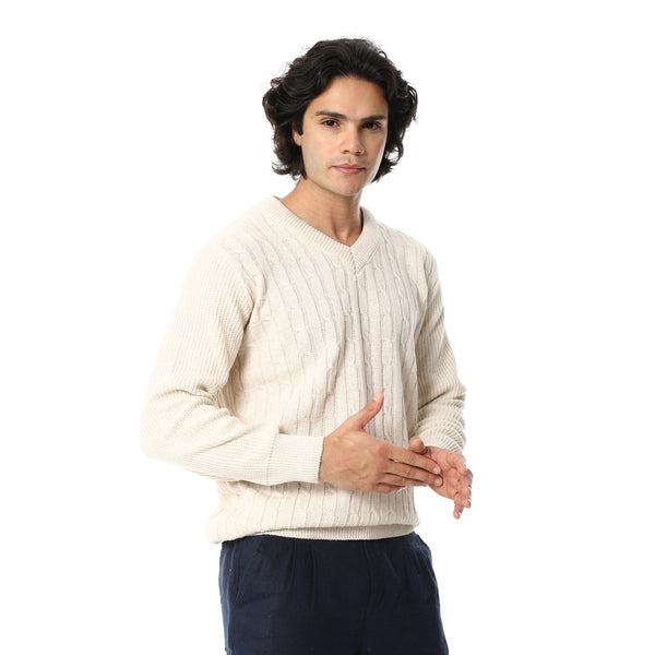 Knitted_Long_Sleeves_Round_Collar_Strpped_Pullover_-_Creamy