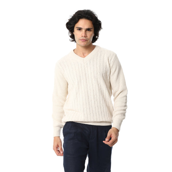 Knitted_Long_Sleeves_Round_Collar_Strpped_Pullover_-_Creamy