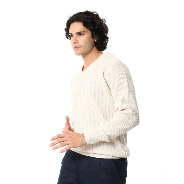 Knitted_Long_Sleeves_Round_Collar_Strpped_Pullover_-_Creamy