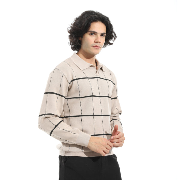 Turned_Down_Stripped_Sweater_-_Beige_&_Black