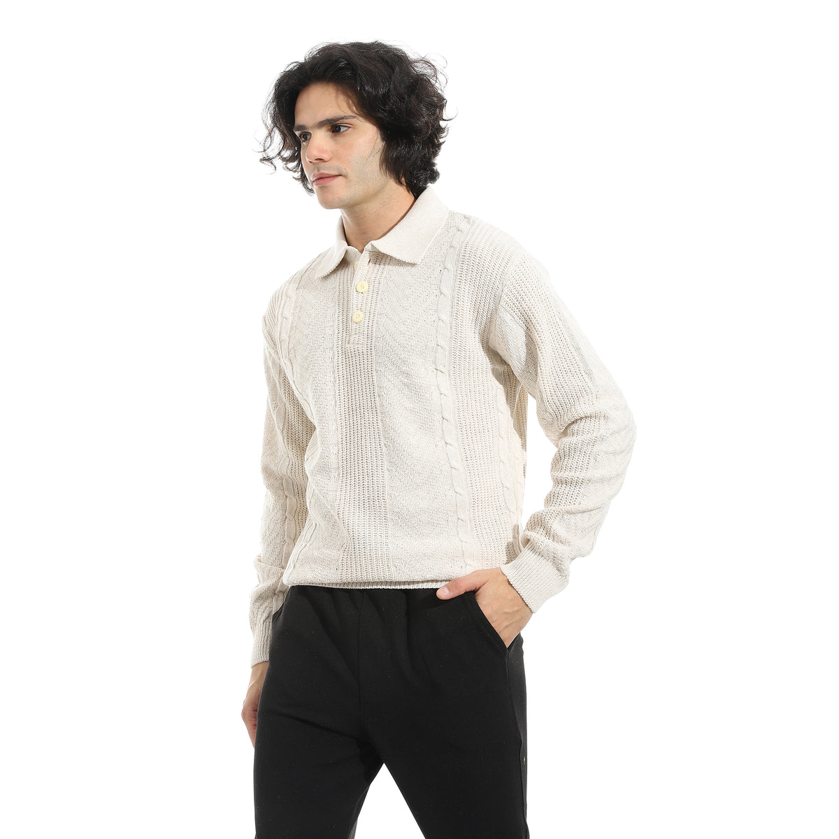 Turned_Down_Plain_Self_Pattern_Sweater_-_Beige