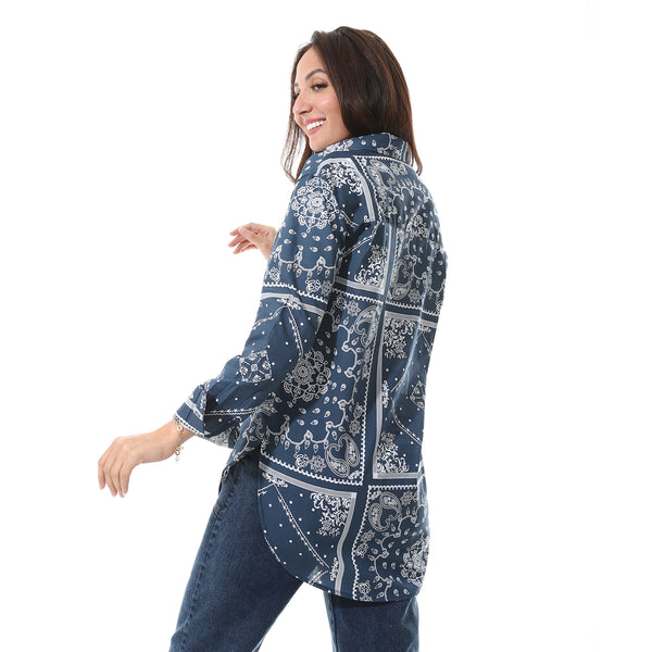 Self_Pattern_High-Low_Shirt_-_Navy_Blue_&_White