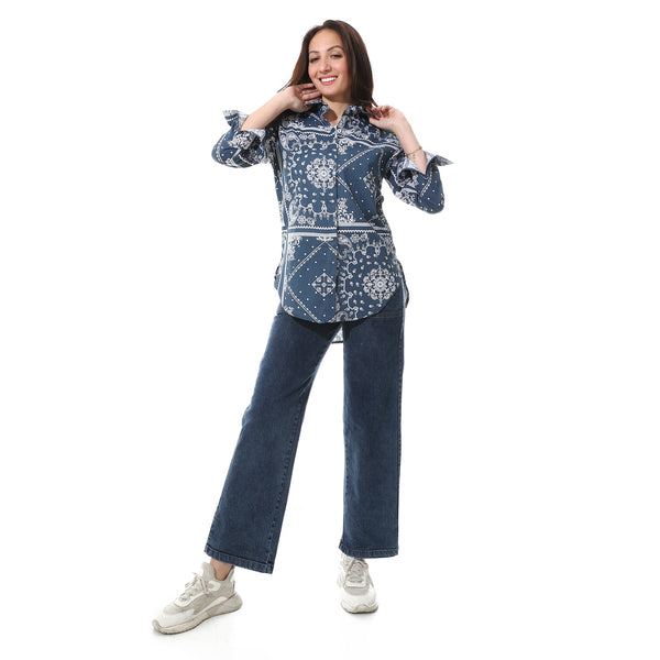 Self_Pattern_High-Low_Shirt_-_Navy_Blue_&_White