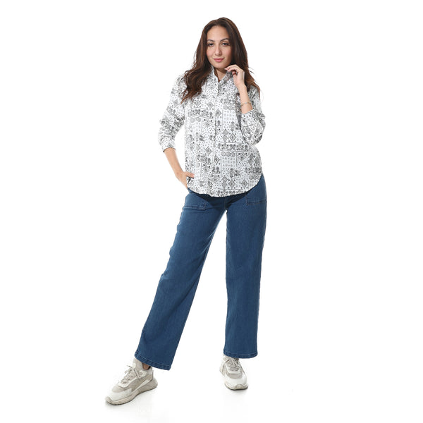 Long_Sleeves_Regular_FIt_Shirt_-_White_&_Black