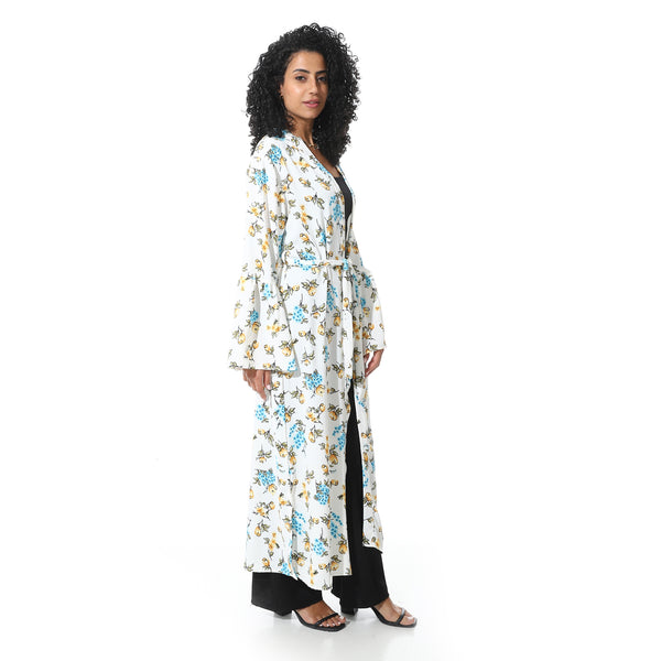 Floral_Pattern_Wide_Long_Sleeves_Cardigan_-_White
