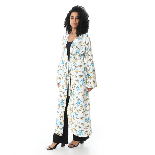 Floral_Pattern_Wide_Long_Sleeves_Cardigan_-_White