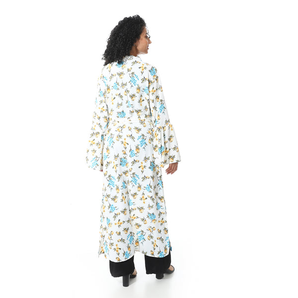 Floral_Pattern_Wide_Long_Sleeves_Cardigan_-_White