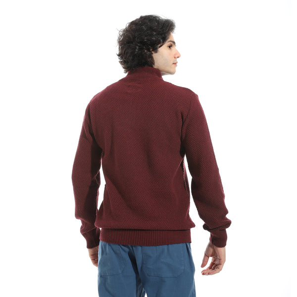 Plain_Self_Pattern_Zipper_Closure_Sweater_-_Dark_Red