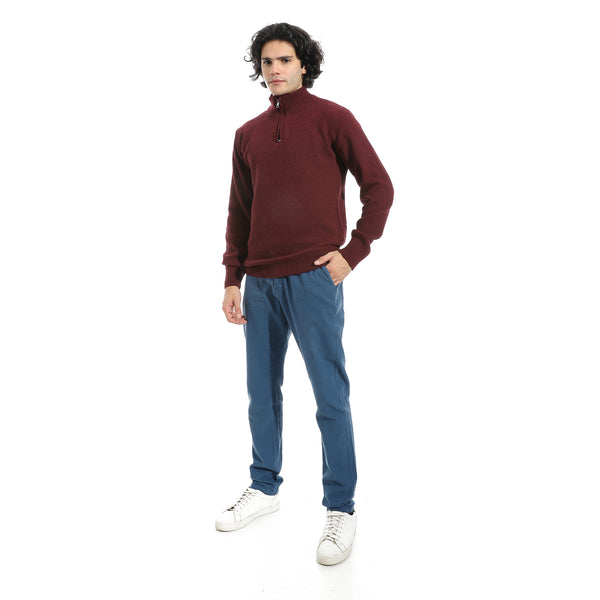 Plain_Self_Pattern_Zipper_Closure_Sweater_-_Dark_Red