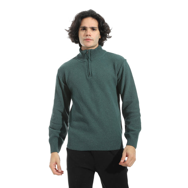 Plain_Self_Pattern_Zipper_Closure_Sweater_-_Olive