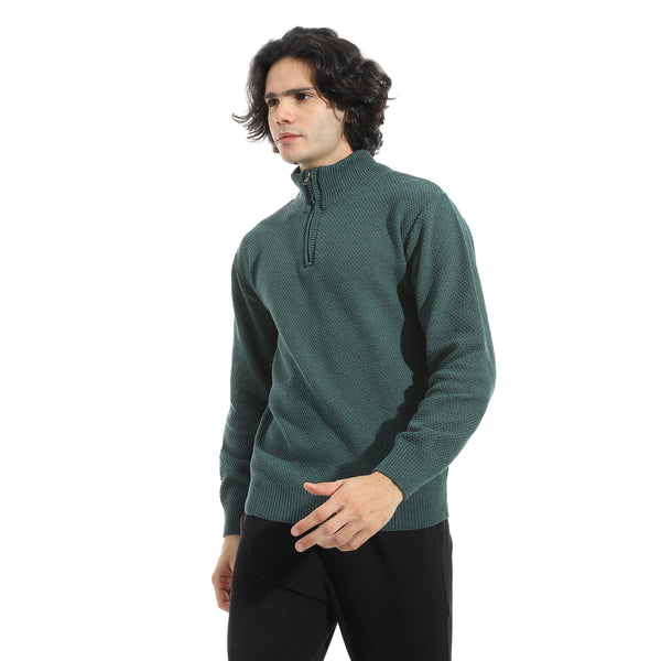 Plain_Self_Pattern_Zipper_Closure_Sweater_-_Olive