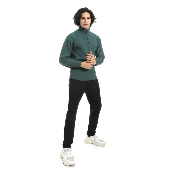 Plain_Self_Pattern_Zipper_Closure_Sweater_-_Olive