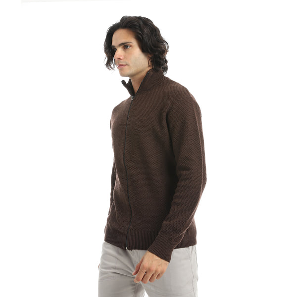 Brown_Smart_Casual_Knitted_Self_Pattern_Zipper_Closure_Jacket-Brown