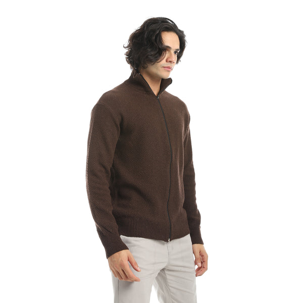 Brown_Smart_Casual_Knitted_Self_Pattern_Zipper_Closure_Jacket-Brown