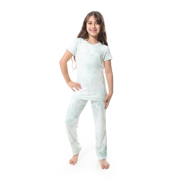 Mint_Green_Self_Pattern_Elastic_Waist_Girls_Pajama_Green