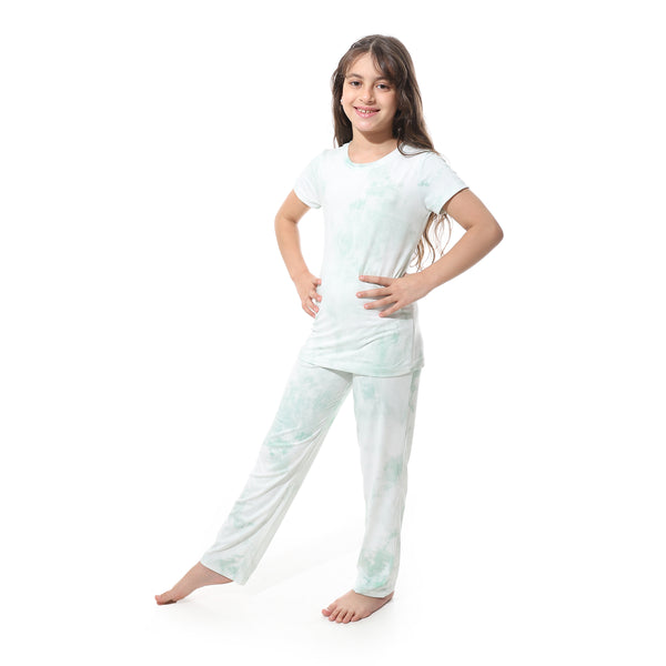 Mint_Green_Self_Pattern_Elastic_Waist_Girls_Pajama_Green