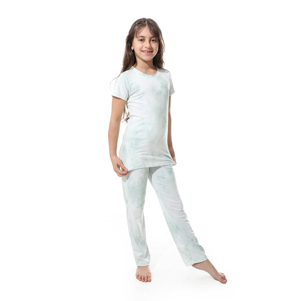 Mint_Green_Self_Pattern_Elastic_Waist_Girls_Pajama_Green