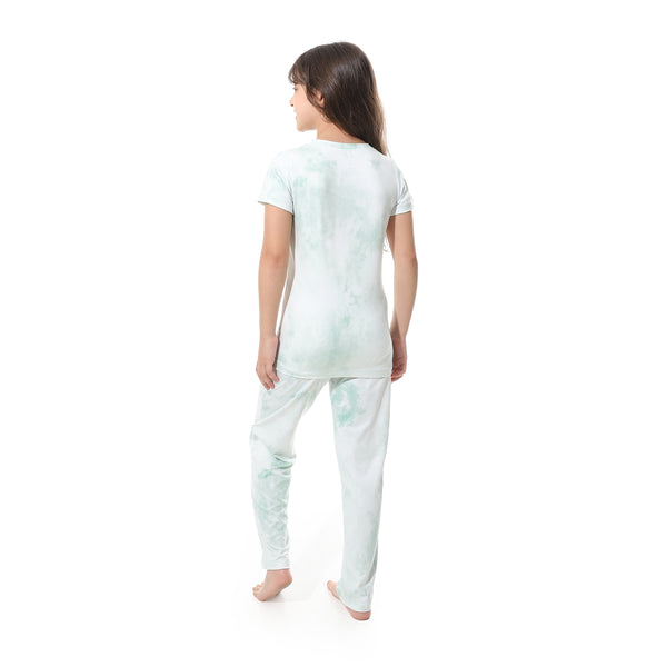 Mint_Green_Self_Pattern_Elastic_Waist_Girls_Pajama_Green