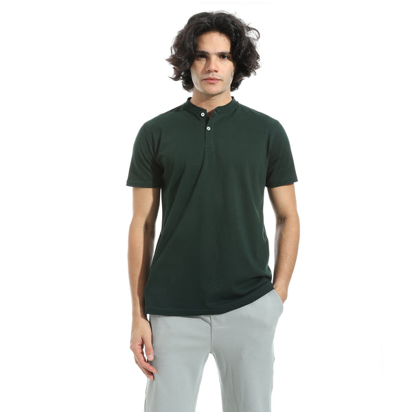 Half_Sleeves_Plain_Button_Closure_Collar_-_Olive