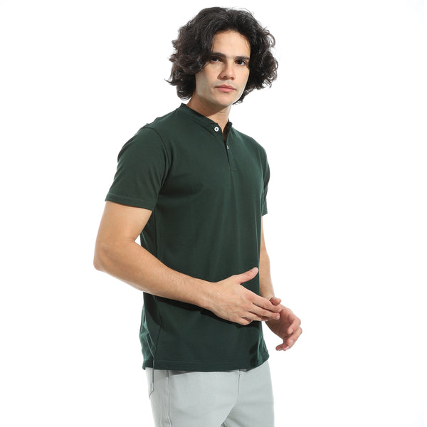 Half_Sleeves_Plain_Button_Closure_Collar_-_Olive
