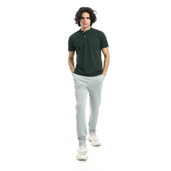 Half_Sleeves_Plain_Button_Closure_Collar_-_Olive