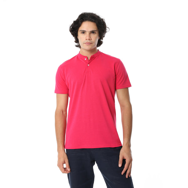 Round_Collar_Button_Closure_Half_Sleeves_T-Shirt_-_Fuschia