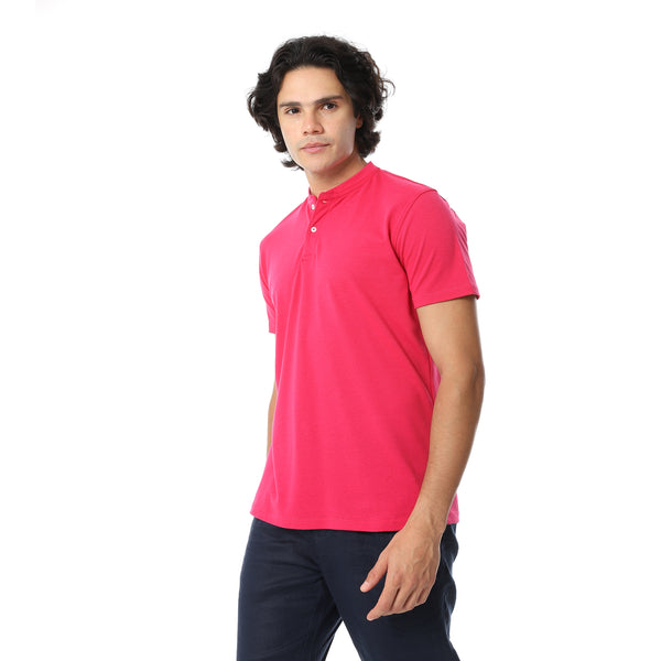 Round_Collar_Button_Closure_Half_Sleeves_T-Shirt_-_Fuschia