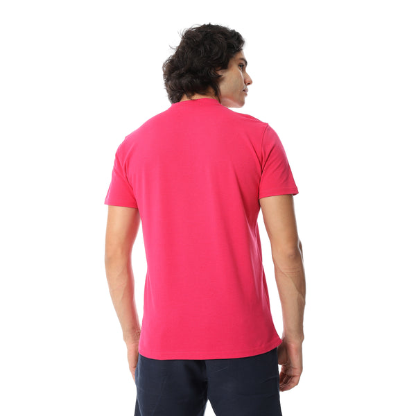 Round_Collar_Button_Closure_Half_Sleeves_T-Shirt_-_Fuschia