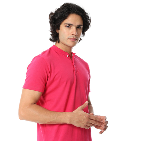 Round_Collar_Button_Closure_Half_Sleeves_T-Shirt_-_Fuschia