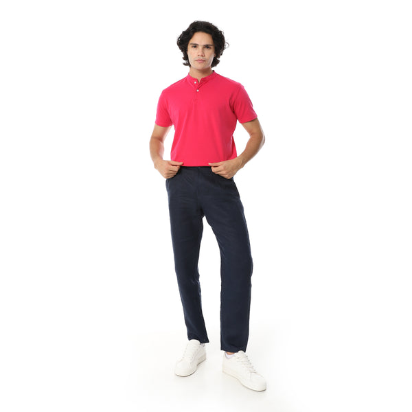 Round_Collar_Button_Closure_Half_Sleeves_T-Shirt_-_Fuschia
