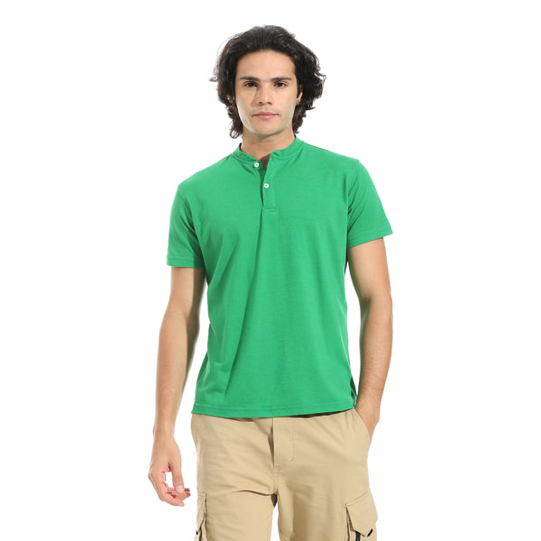 Half_sleeves_with_Button_Closure_Collar_T-Shirt_-_Green