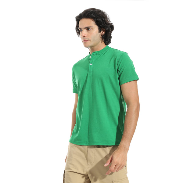 Half_sleeves_with_Button_Closure_Collar_T-Shirt_-_Green