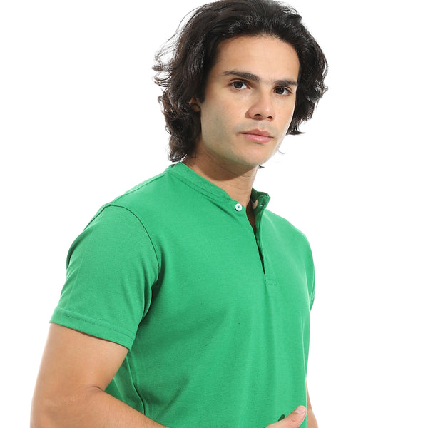 Half_sleeves_with_Button_Closure_Collar_T-Shirt_-_Green