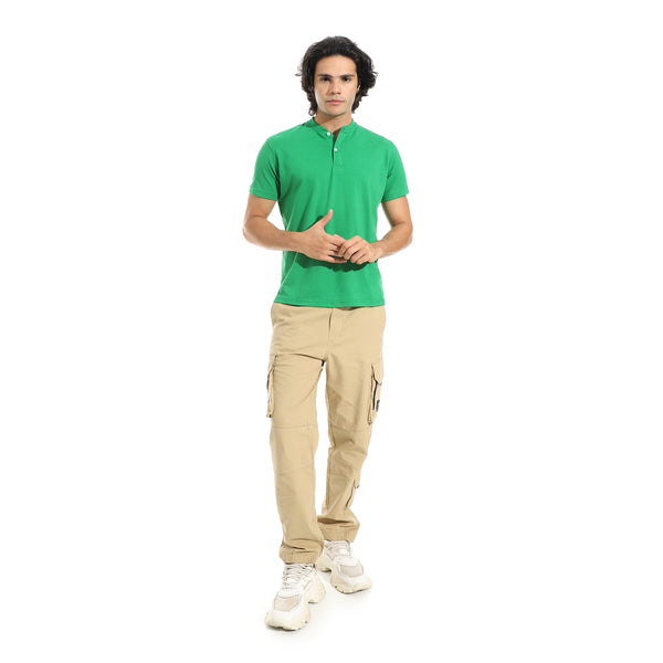 Half_sleeves_with_Button_Closure_Collar_T-Shirt_-_Green