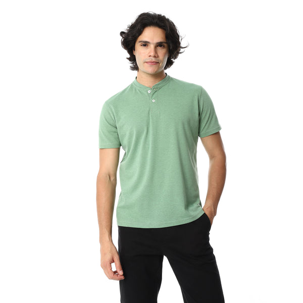 Round_Collar_Button_Closure_Half_Sleeves_T-Shirt_-_Green.