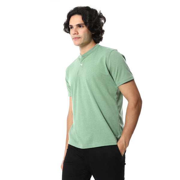 Round_Collar_Button_Closure_Half_Sleeves_T-Shirt_-_Green.