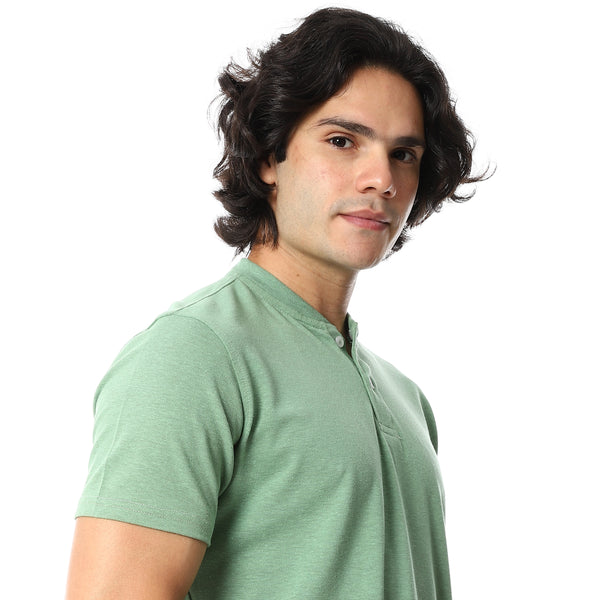 Round_Collar_Button_Closure_Half_Sleeves_T-Shirt_-_Green.