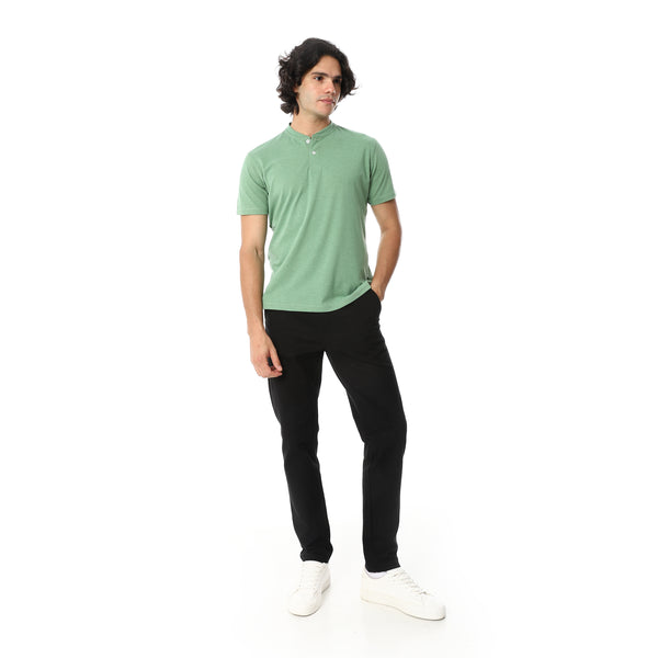 Round_Collar_Button_Closure_Half_Sleeves_T-Shirt_-_Green.