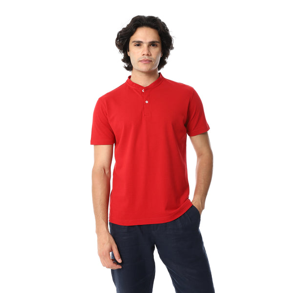 Round_Collar_Button_Closure_Half_Sleeves_T-Shirt_-_Red.
