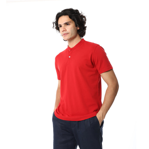 Round_Collar_Button_Closure_Half_Sleeves_T-Shirt_-_Red.