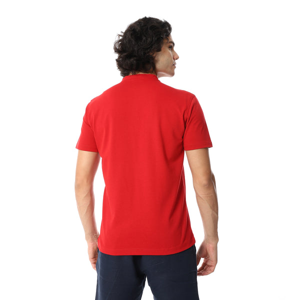 Round_Collar_Button_Closure_Half_Sleeves_T-Shirt_-_Red.