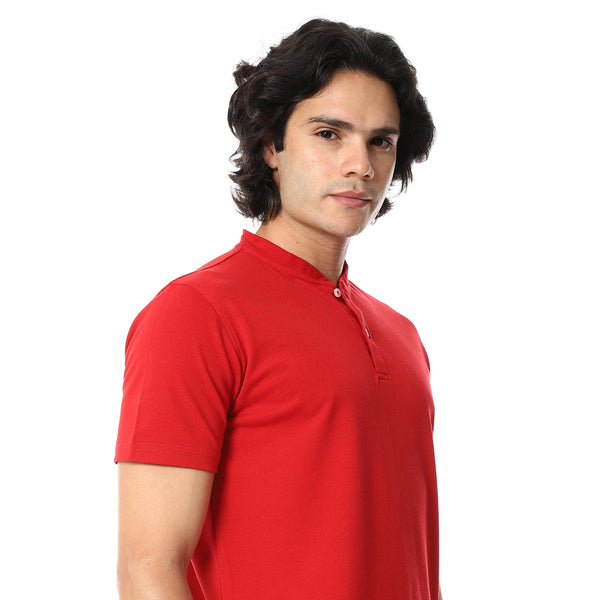 Round_Collar_Button_Closure_Half_Sleeves_T-Shirt_-_Red.