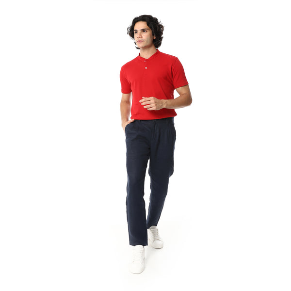 Round_Collar_Button_Closure_Half_Sleeves_T-Shirt_-_Red.