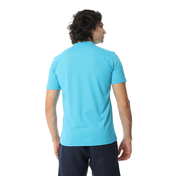 Round_Collar_Button_Closure_Half_Sleeves_T-Shirt_-_Blue