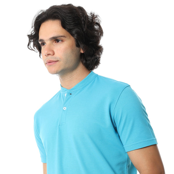 Round_Collar_Button_Closure_Half_Sleeves_T-Shirt_-_Blue