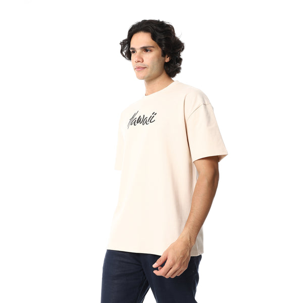 Printed_Half_Sleeves_Loose_Fit_T-Shirt_-_Beige.