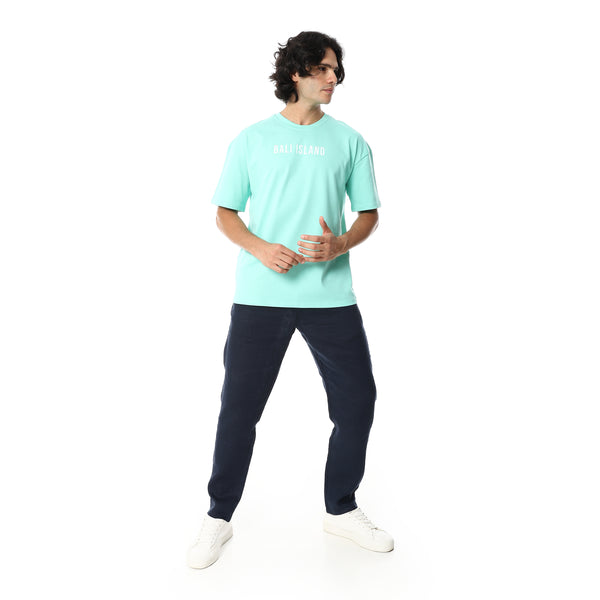 Printed_Half_Sleeves_Loose_Fit_T-Shirt_-_Mint_Green