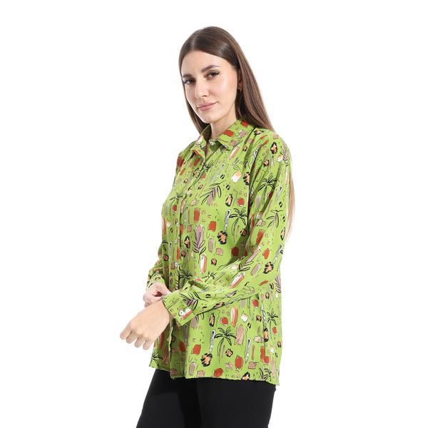 Turned_Down_Collar_Long_Sleeves_Blouse__-_Green
